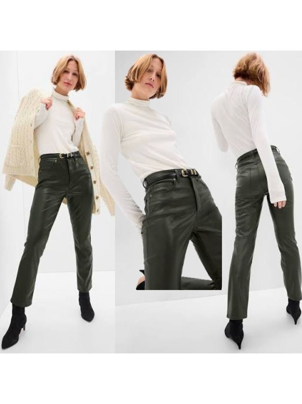 Gap vintage slim high rise green faux leather pants Sz 31 mistletoe green NWOT